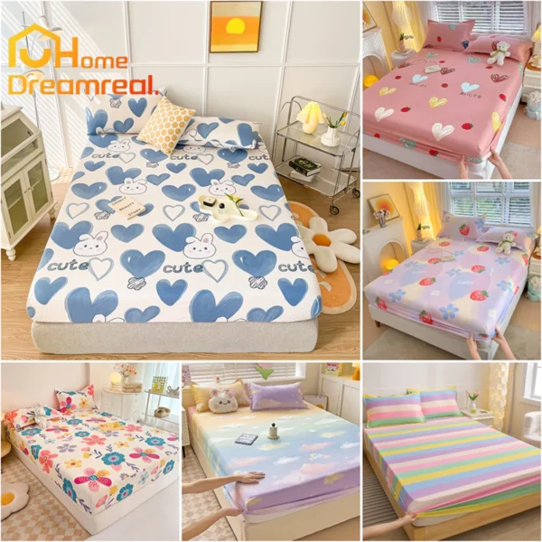 3 in 1 Bed sheet Cotton Full Garterized Single Double Queen Size Bedsheet  with 2 pcs Pillow case