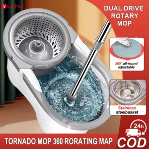 Vivid 360 Rorating Map Spin Mop with Squeezer Heavy Duty Tornado Mop Bucket Set for Floor Cleaning