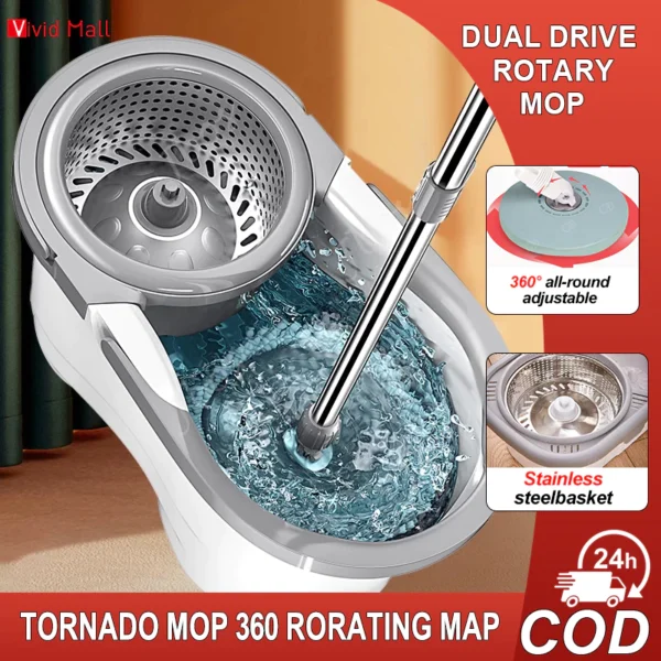 Vivid 360 Rorating Map Spin Mop with Squeezer Heavy Duty Tornado Mop Bucket Set for Floor Cleaning