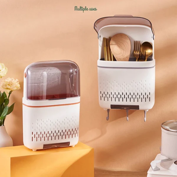 Spoon and fork with lid tableware organizer bracket wall mounted dustproof kitchen storage device