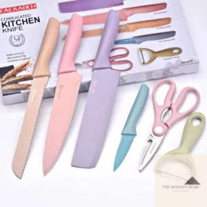 Rich Kitchen Knife Set 6 PCS Pastel Colors Stainless Steel Chef Knife Bread Knife Cleaver Scissors