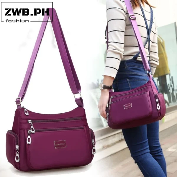 Korean Fashion Nylon Waterproof Shoulder Sling Bag Multi-zip Bags For Women S456
