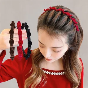 1/2pcs Velvet Headband Forehead Braided Hair Hoop Headwear for Women