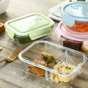 Glass Lunch Box Leak Proof Microwave Safe Lunch Bento Box With Lid 2/3 Dividers Food Keeper Crisper