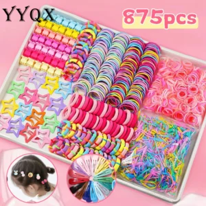875pcs  Colorful Star Hair Clip for Kids Baby Girl Rubber Hair Band Ponytail Set Hair Accessories
