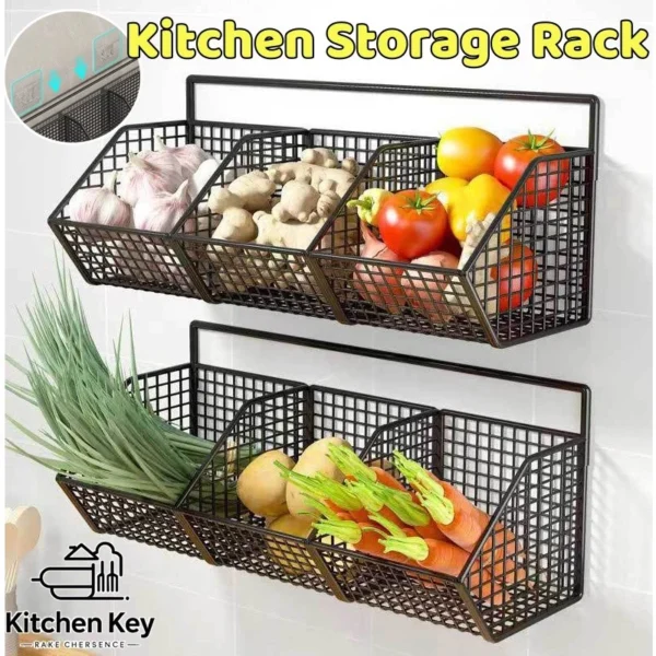 Kitchen Organizer Rack Wall Mounted Spice Storage Holder Partition Vegetable Shelf Racks