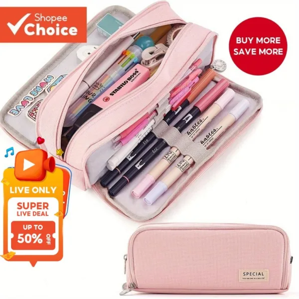 Large Capacity Oxford Fabric Pencil Case With 3 Compartments - Multi-Functional Storage For School Office&Travel Cosmetic Bag Girl's School Pencil Case Pencil Box Pencil Case Pouch