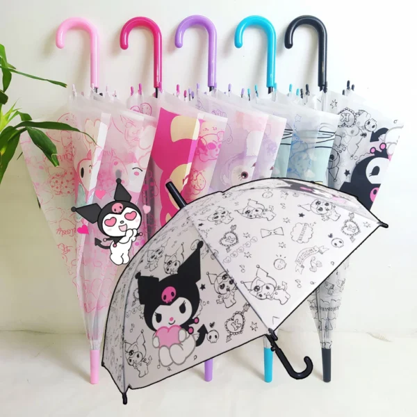Cute Sanrio Frosted Umbrella Cartoon Kuromi Melody Cinnamoroll Umbrella For Kids 8 Bones Umbrella