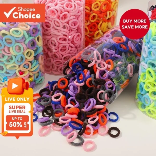 100Pcs/set Colorful Hair Elastics Set - Soft Ponytail Holders For Girls Baby Kids Hair Accessories