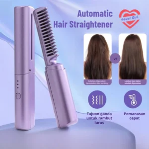 ＜4ever Girl＞Automatic Hair Straightener and Curler Portable Wireless Hair Comb Hair Brush
