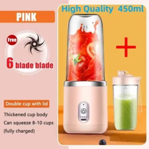 Portable Electric Juicer 2 Cup Home Mini Multifunctional Wireless Blender USB Rechargeable Small Juice Cup Blender